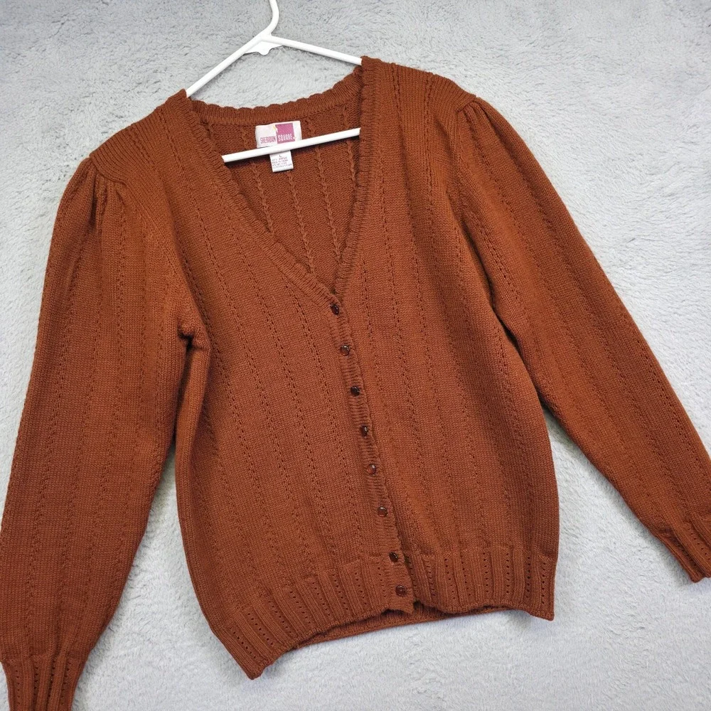 Sheridan Square Cardigan Womens L Orange Button Up Scalloped Cottagecore Grandma